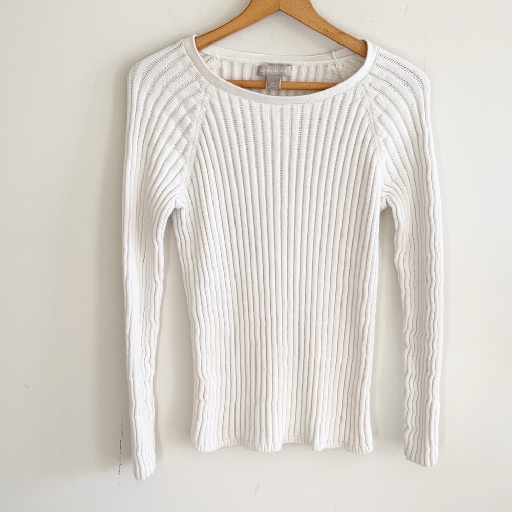 Banana republic 100% cotton ribbed fisherman long sleeve sweater in cream sz XL